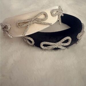 Rhinestone Bow Padded Headband - Black and Ivory Bundled pair